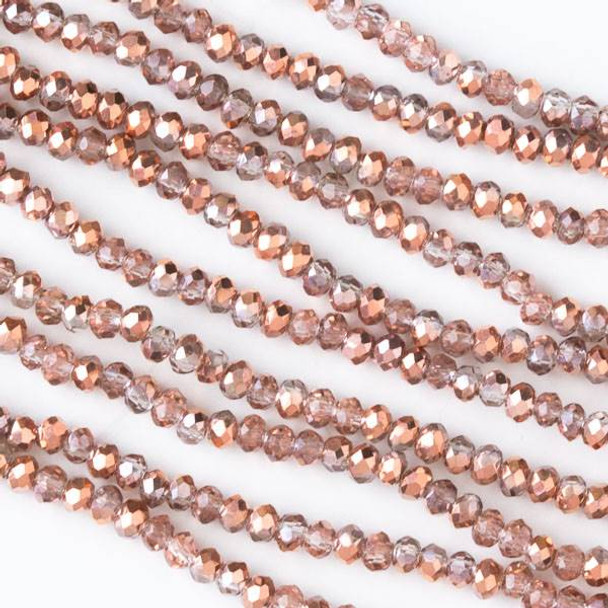 Crystal 2x2mm Opaque and Translucent Rose Gold Faceted Rondelle Beads - Approx. 15.5 inch strand