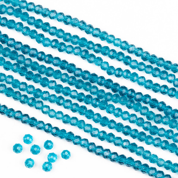 Crystal 2x3mm Dark Caribbean Aqua Blue Rondelle Beads -Approx. 15.5 inch strand