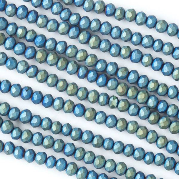 Crystal 2x3mm Opaque Matte Blue Green Rainbow Faceted Rondelle Beads - Approx. 15.5 inch strand