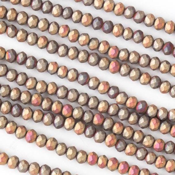 Crystal 2x3mm Opaque Matte Golden Copper Faceted Rondelle Beads with Pink Highlights - Approx. 15.5 inch strand