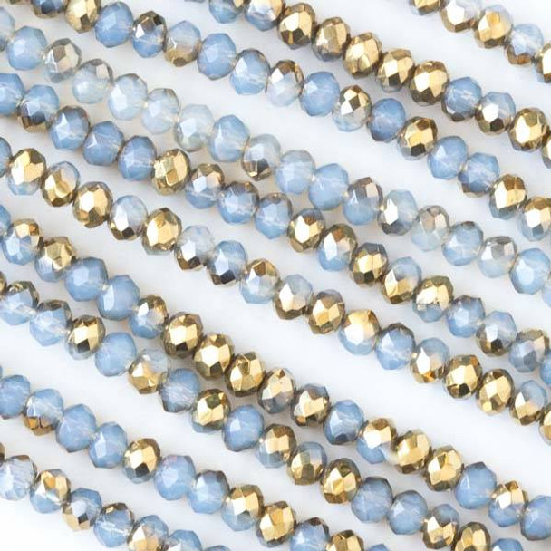 Crystal 2x3mm Opaque Golden Age Blue Grey with Gold Faceted Rondelle Beads - Approx. 15.5 inch strand