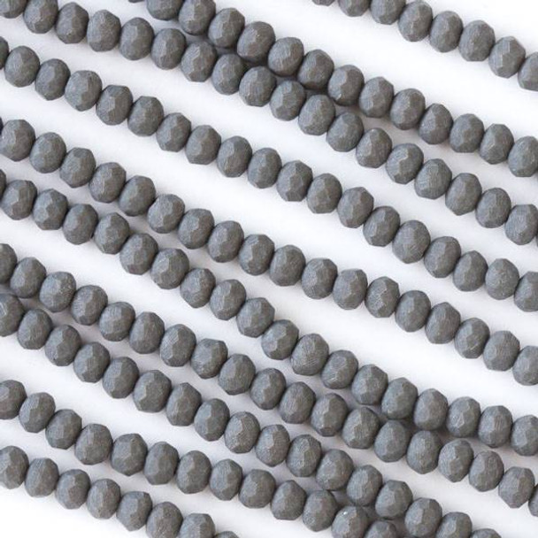 Crystal 2x3mm Opaque Matte Elephant Skin Grey Faceted Rondelle Beads - Approx. 15.5 inch strand
