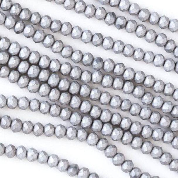 Crystal 2x3mm Opaque Matte Silver Faceted Rondelle Beads - Approx. 15.5 inch strand