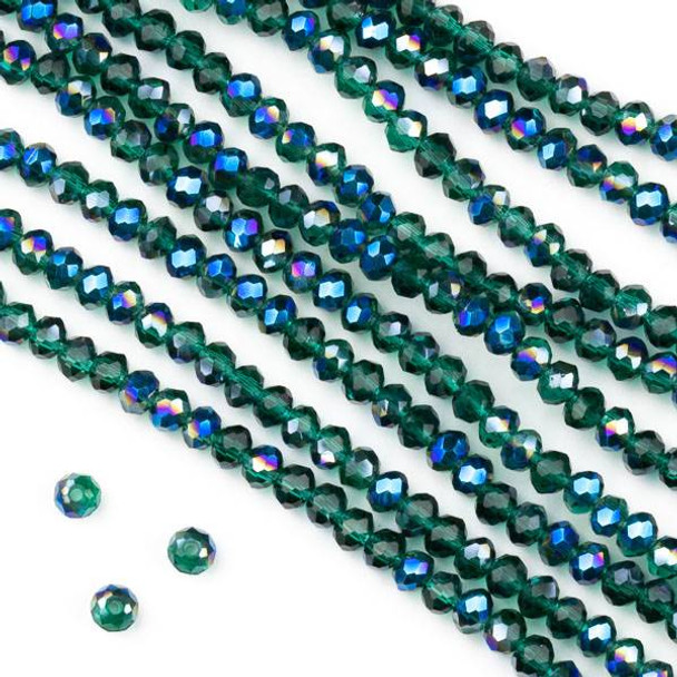 Crystal 2x3mm Blue Rainbow Kissed Teal Green Faceted Rondelle Beads - Approx. 15.5 inch strand