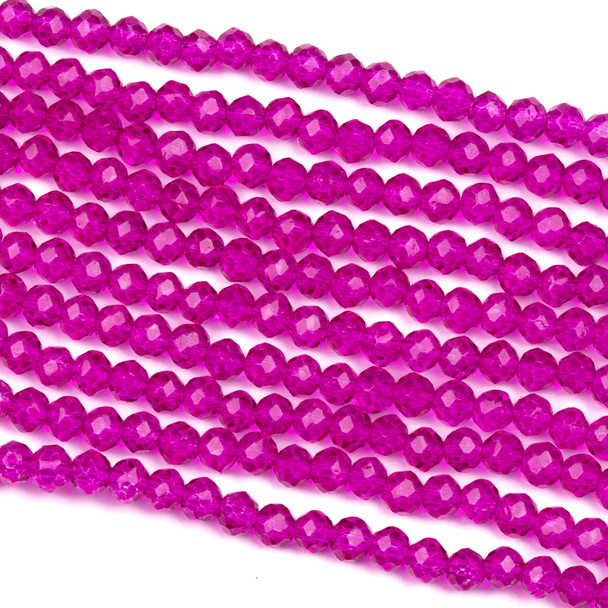 Crystal 3x4mm Magenta Pink Faceted Rondelle Beads - Approx. 15.5 inch strand