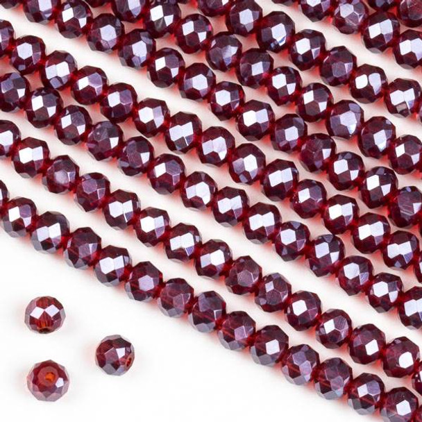 Crystal 3x4mm Dark Garnet Red Rondelle Beads - Approx. 15.5 inch strand