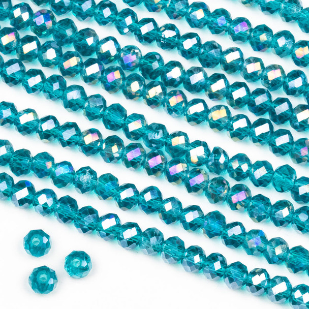 Crystal 3x4mm Dark Teal Rondelle Beads with an AB finish -Approx. 15.5 inch strand
