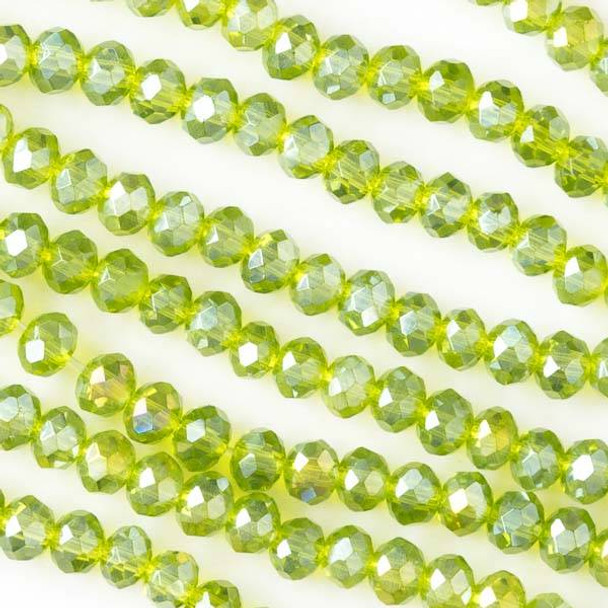 Crystal 3x4mm Grass Green Faceted Rondelle Beads with an AB finish - Approx. 15.5 inch strand
