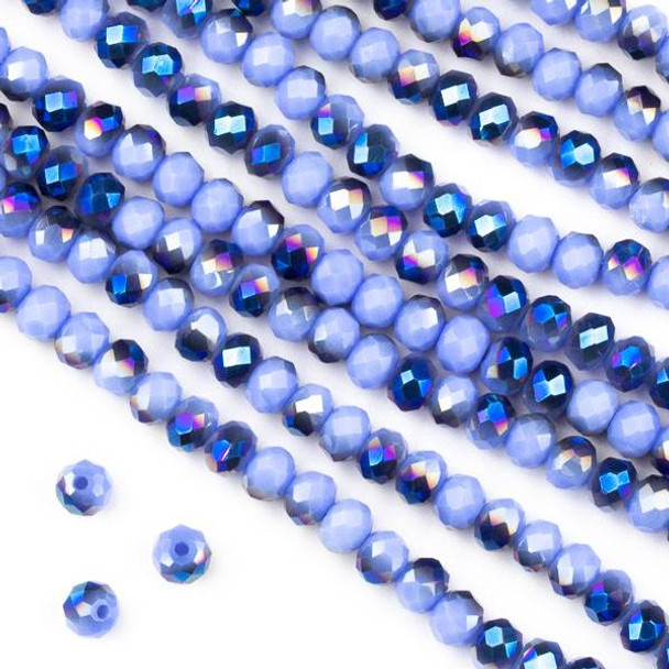 Crystal 3x4mm Opaque Blue Rainbow Kissed Light Periwinkle Faceted Rondelle Beads - Approx. 15.5 inch strand