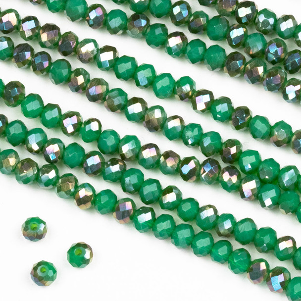 Crystal 3x4mm Opaque Bronze Kissed Jade Green Rondelle Beads -Approx. 15.5 inch strand