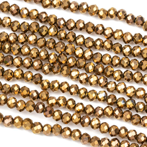 Crystal 3x4mm Opaque Copper Faceted Rondelle Beads - Approx. 15.5 inch strand