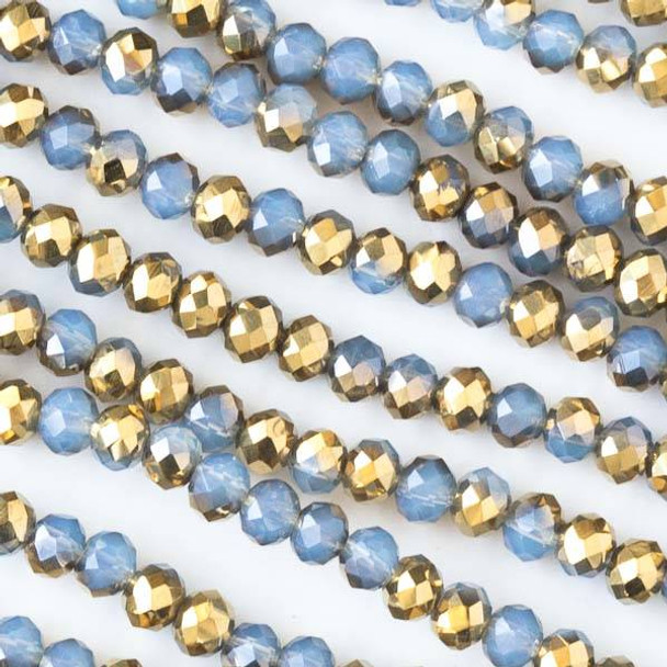 Crystal 3x4mm Opaque Golden Age Blue Grey with Gold Faceted Rondelle Beads - Approx. 15.5 inch strand