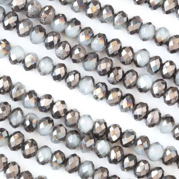 Crystal 3x4mm Opaque Gun Metal Kissed Grey Faceted Rondelle Beads - Approx. 15.5 inch strand