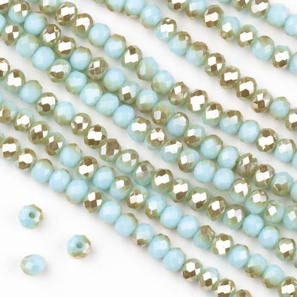Crystal 3x4mm Opaque Honey Kissed Seafoam Blue Faceted Rondelle Beads  - Approx. 15.5 inch strand