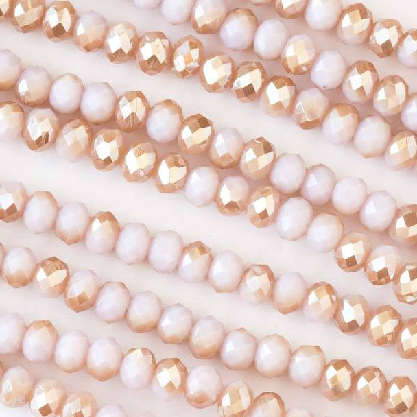 Crystal 3x4mm Opaque Powder Pink and Honey Faceted Rondelle Beads - Approx. 15.5 inch strand