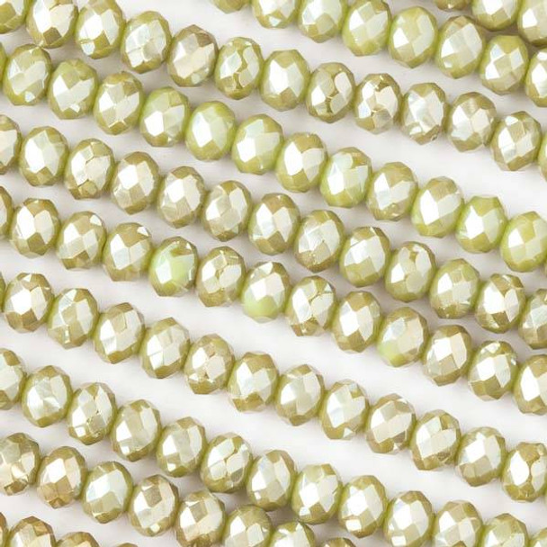 Crystal 3x4mm Opaque Succulent Green Faceted Rondelle Beads - Approx. 15.5 inch strand