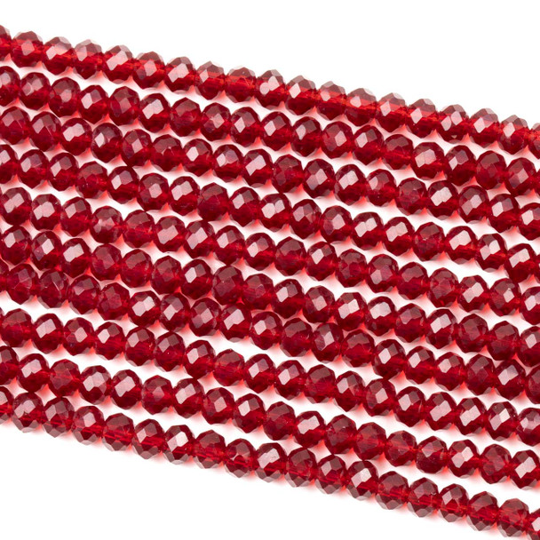 Crystal 3x4mm Ruby Red Rondelle Beads - Approx. 15 inch strand
