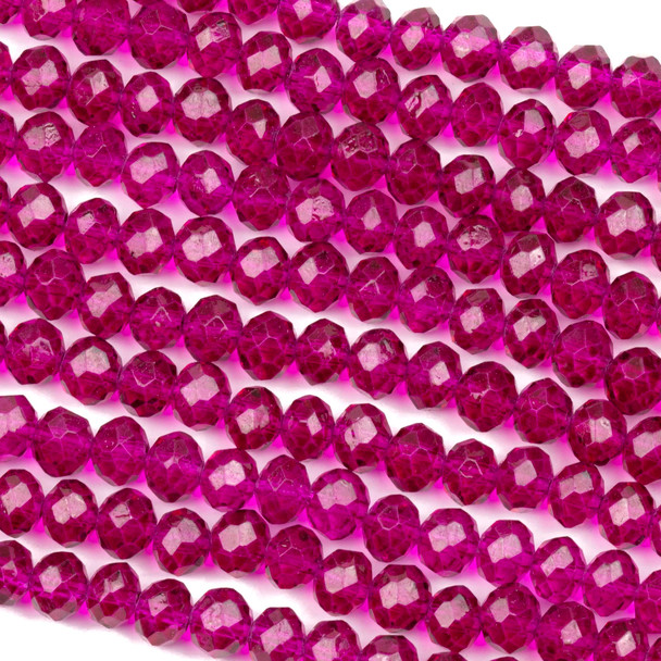 Crystal 4x6mm Magenta Pink Faceted Rondelle Beads - Approx. 15.5 inch strand