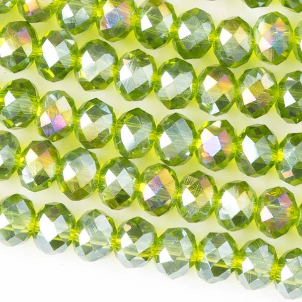 Crystal 4x6mm Grass Green Faceted Rondelle Beads with an AB finish - Approx. 15.5 inch strand