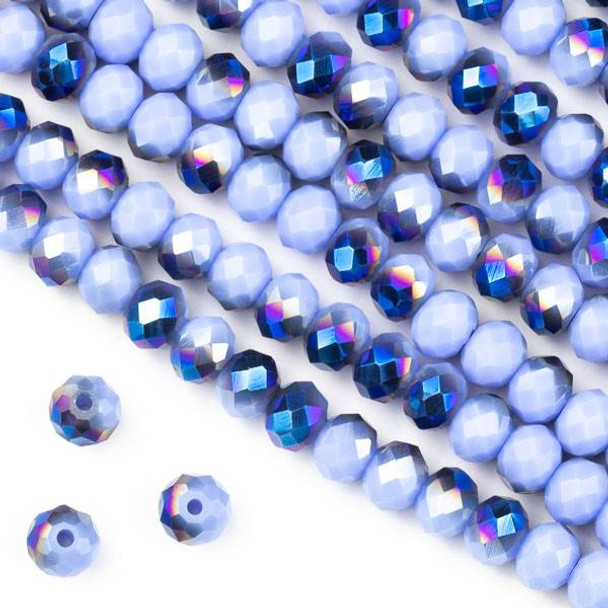 Crystal 4x6mm Opaque Blue Rainbow Kissed Light Periwinkle Faceted Rondelle Beads - Approx. 15.5 inch strand