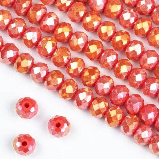 Crystal 4x6mm Opaque Coral Orange Faceted Rondelle Beads with an AB finish - Approx. 15.5 inch strand