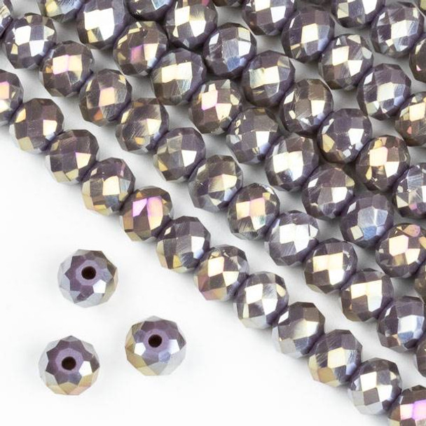 Crystal 4x6mm Dark Purple Hydrangea Rondelle Beads with an AB finish - Approx. 15.5 inch strand