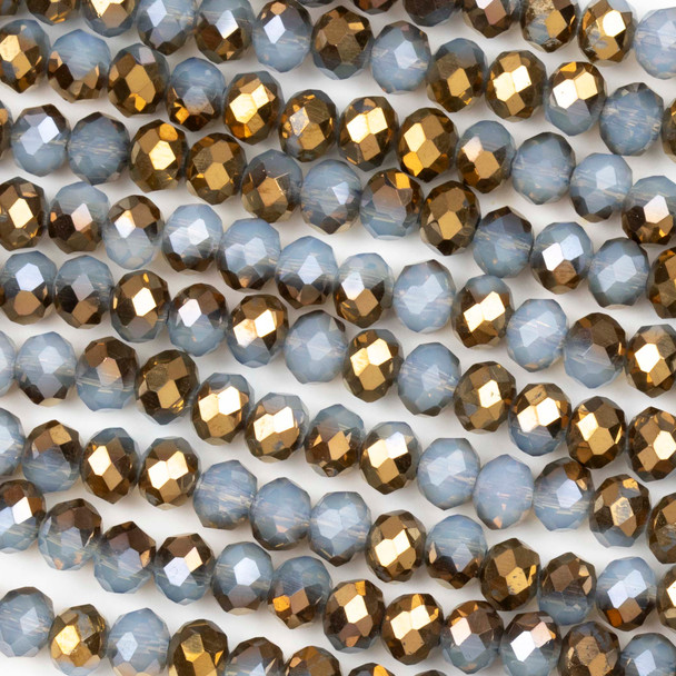 Crystal 4x6mm Opaque Golden Age Blue Gray with Copper Faceted Rondelle Beads - Approx. 16 inch strand