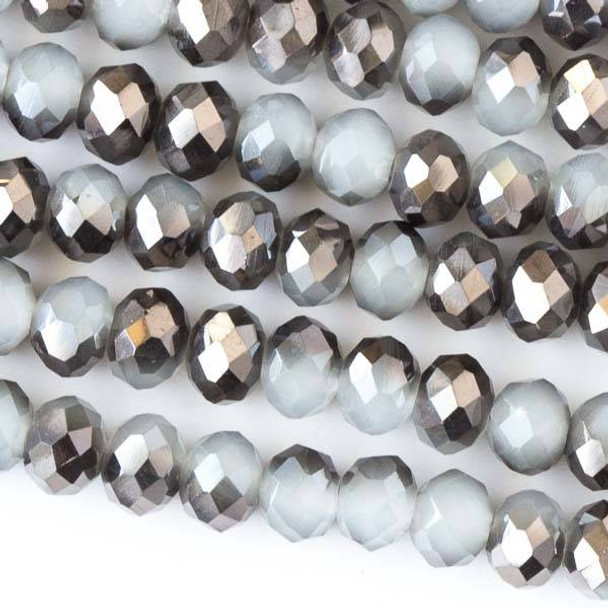 Crystal 4x6mm Opaque Gun Metal Kissed Grey Faceted Rondelle Beads - Approx. 15.5 inch strand