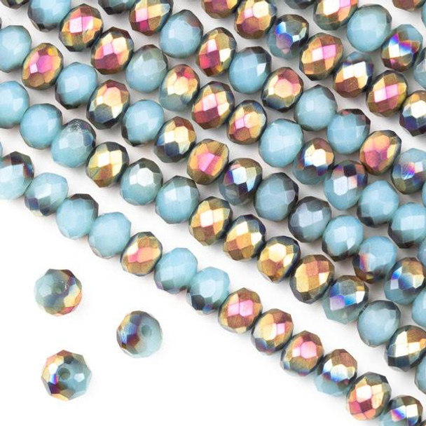 Crystal 4x6mm Opaque Hot Pink Golden Copper Kissed Blue Grey Faceted Rondelle Beads - Approx. 15.5 inch strand
