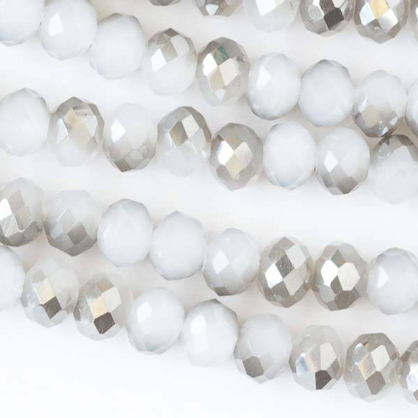 Crystal 4x6mm Opaque Silver Kissed Winter White Faceted Rondelle Beads - Approx. 15.5 inch strand