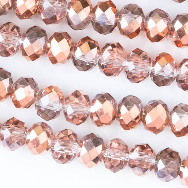 Crystal 4x6mm Opaque and Translucent Rose Gold Faceted Rondelle Beads - Approx. 15.5 inch strand