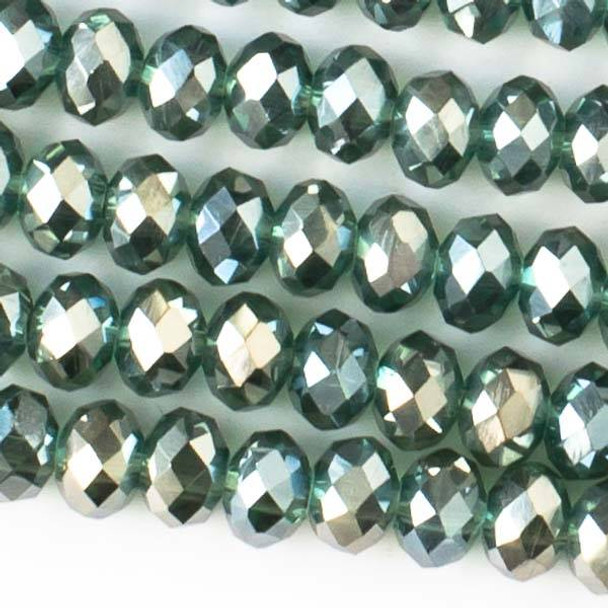 Crystal 4x6mm Spruce Green Rondelle Beads with a Golden AB finish- Approx. 15.5 inch strand