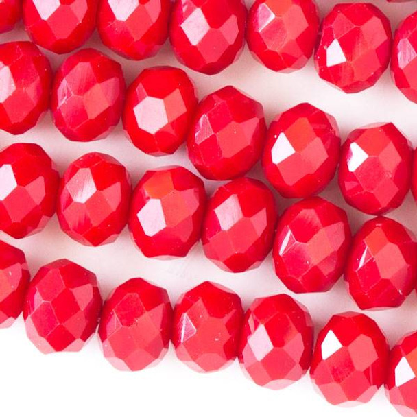 Crystal 6x8mm Opaque Chinese Red Faceted Rondelle Beads - Approx. 15.5 inch strand