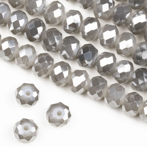 Crystal 6x8mm Opaque Silver Kissed Pewter Grey Rondelle Beads -Approx. 15.5 inch strand