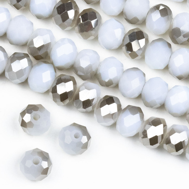 Crystal 6x8mm Opaque Silver Kissed White Rondelle Beads -Approx. 15.5 inch strand