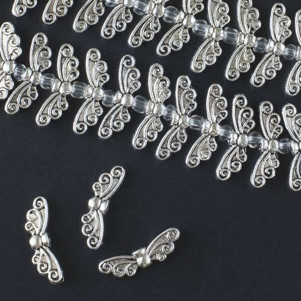 Silver Pewter 7x22mm Wing Beads with 4mm Body - approx. 8 inch strand - CTB01331s