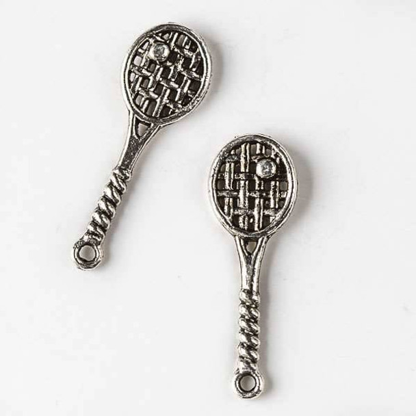 Silver Pewter 10x29mm Tennis Racket with Ball Charm - 10 per bag