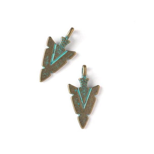 Green Bronze Colored Pewter 15x31mm Arrowhead Charm - 10 per bag