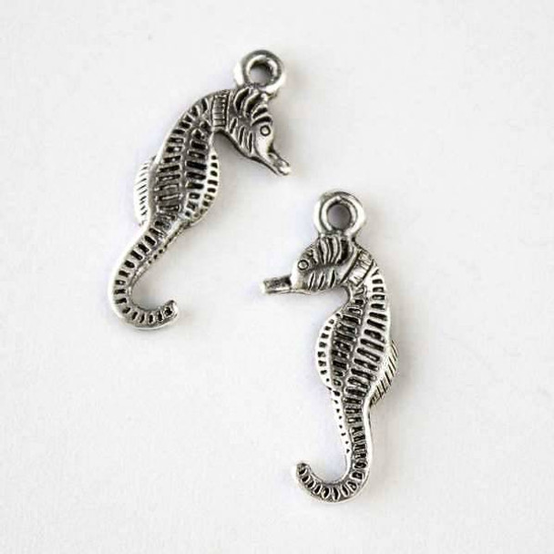 Silver Pewter 9x23mm Sea Horse Charm - 10 per bag