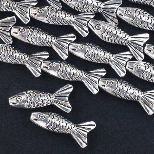 Silver Pewter 14x30mm Large Fish Beads - approx. 8 inch strand - CTB08129s