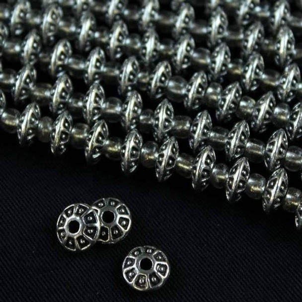 Cherry Tree Beads Silver "Pewter" (zinc-based alloy) 4x8mm Rondelle Beads with Sides Separated and Center Dots - approx. 8 inch strand - CTB08845s 