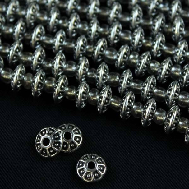 Silver Pewter 4x8mm Rondelle Beads with Sides Separated and Center Dots - approx. 8 inch strand - CTB08845s