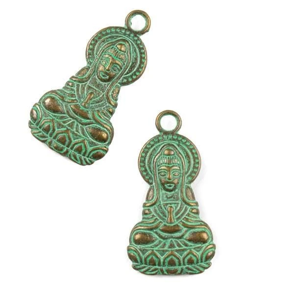 Cherry Tree Beads Green Bronze Colored "Pewter" (zinc-based alloy) 18x33mm Kuan Yin Goddess of Mercy Pendant - 10 pendants per bag 