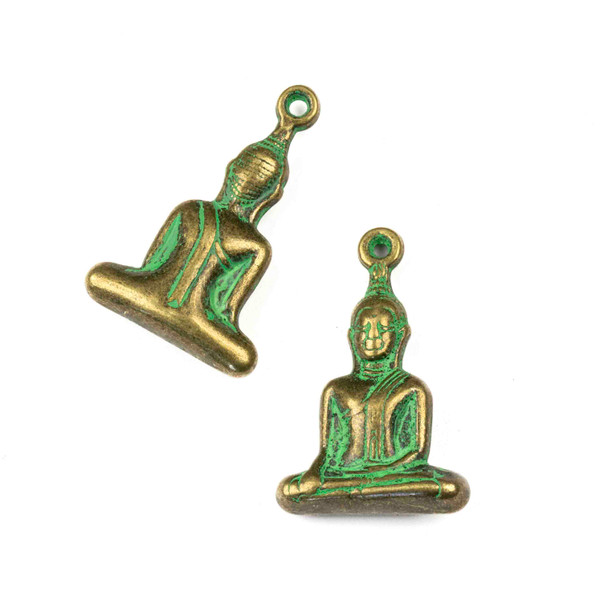 Green Bronze Colored Pewter 23x35mm Sitting Buddha Charm - 4 per bag