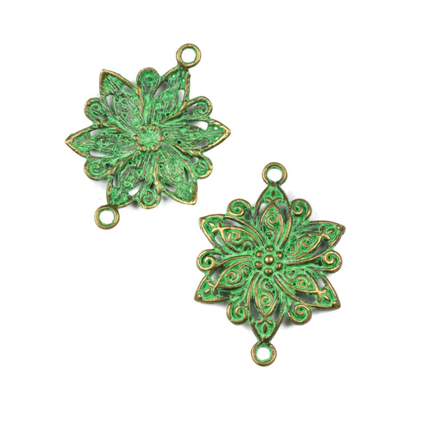 Green Bronze Colored Pewter 28x39mm Flower Link Charm - 10 per bag