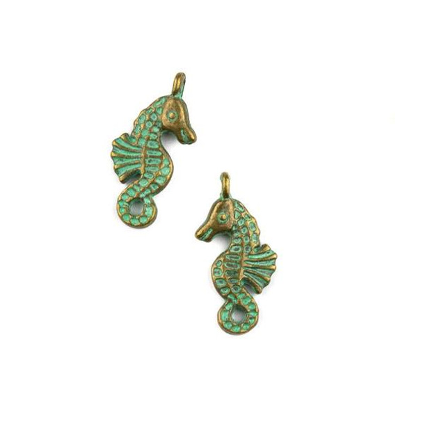 Green Bronze Colored Pewter 11x23mm Seahorse Charm - 10 per bag