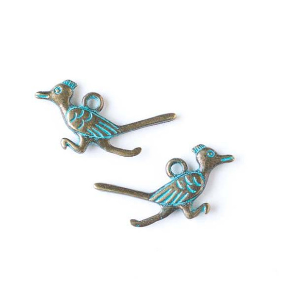 Green Bronze Colored Pewter 14x27mm Roadrunner Bird Charm - 10 per bag