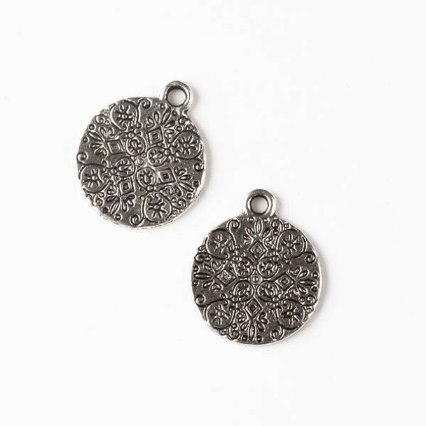 Silver Pewter 15x18mm Double Sided Mandala Coin Charm - 10 per bag