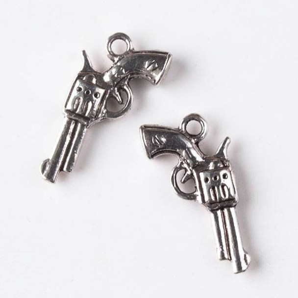 Silver Pewter 12x21mm Revolver Gun Charm - 10 per bag