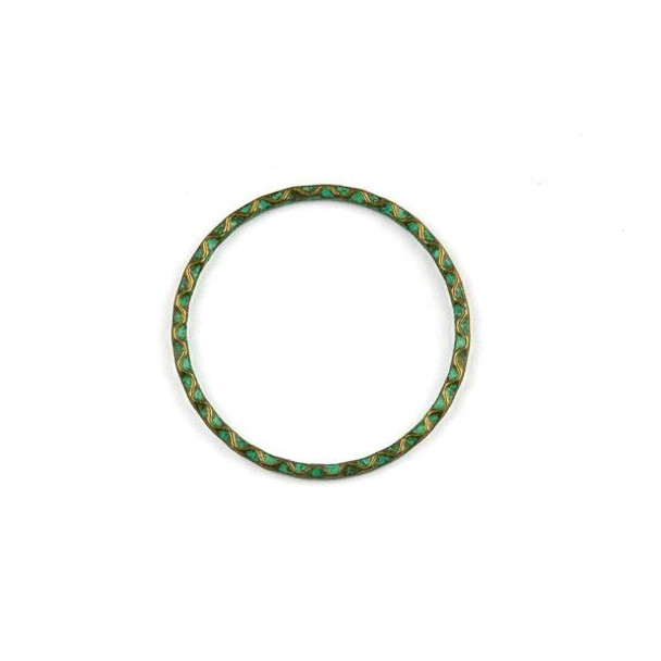 Green Bronze Colored Pewter 32mm Textured Hoops - 2 per bag